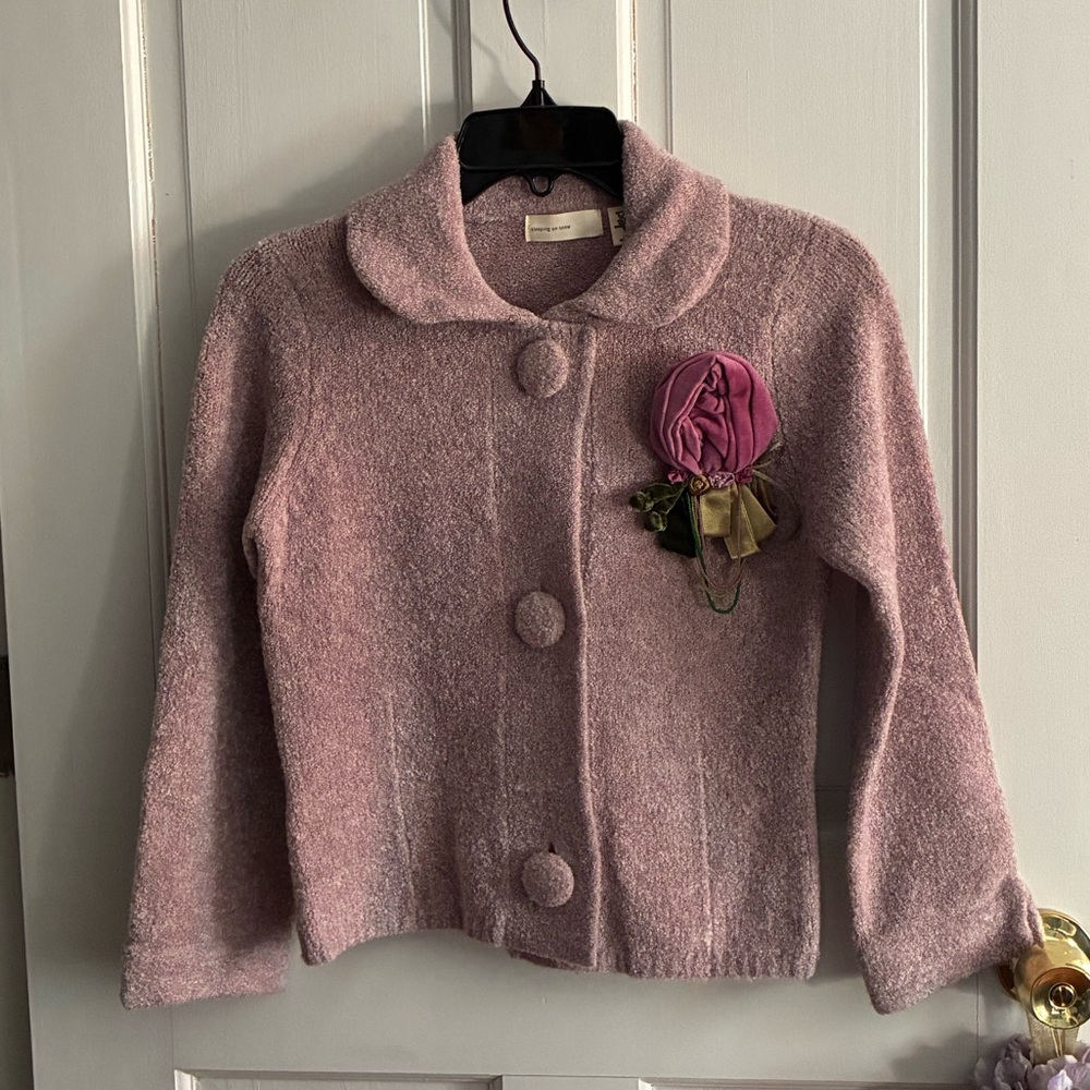 Vintage Anthropologie Sleeping on Snow Cardigan with Floral Detail, size S